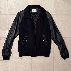 Sandro Black Leather Sleeve Jacket